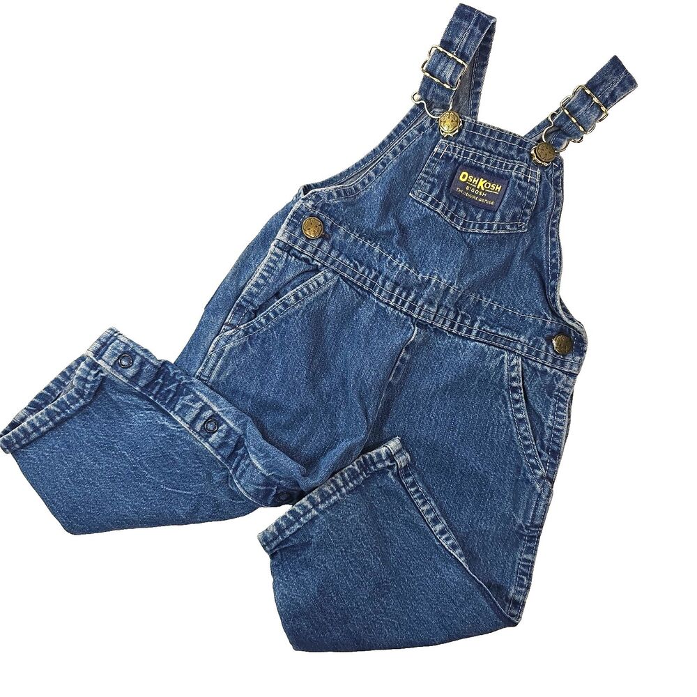 Vintage OshKosh B'Gosh Denim Overalls 24 Months Baby USA Classic Bib Jeans Blue